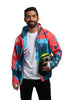 VELLO - MONTREET - The Cyclist - Bikewear - Mens - Womens - Unisex - Jacket - Sportswear with Hood in Red and Blue - Graphic Print